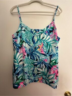 Lilly Pulitzer Tropical Leaf Print Spaghetti Strap Tank - Teal, Navy & Pink